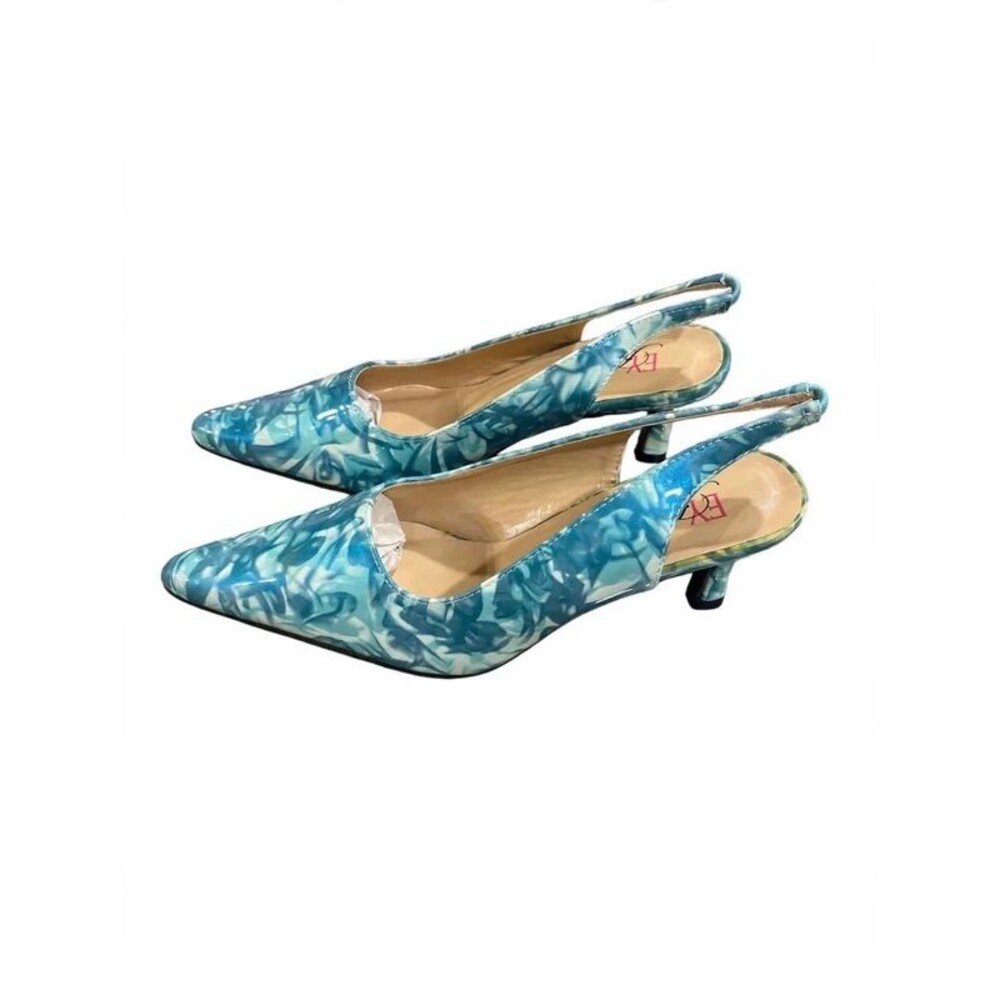 EX Boutique Blue Marbled Pointed Toe Kitten Heel - Womens 8W NWOT - Picture 3 of 7